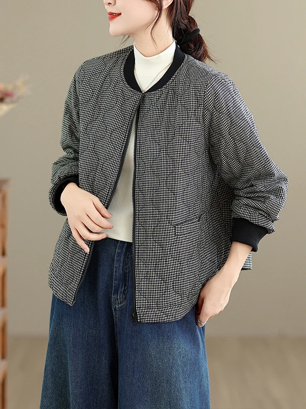 منقوشة القطن Jaet المرأة عادية Faionable طويلة Sve الوقوف طوق ort ملابس خارجية القطن الخالص الخريف الشتاء وصول جديد