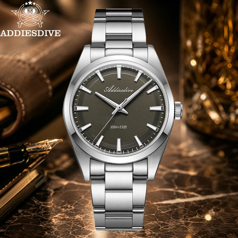ADDIESDIVE VH31 Quartz Watch 36mm Bubble Glass 100M Waterproof Watches 316L Stainless Steel Super Luminous Men Wristwatch Gift