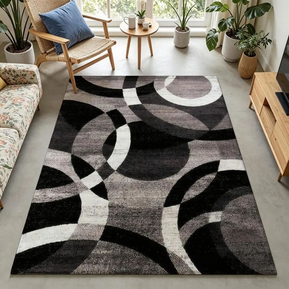 2D 1 piece soft, comfortable, easy to care, machine-washable indoor rug, applicable to dining room, living room, bedroom, hallway, entryway, kitchen, suitable for under dining table, abstract geometric style home decoration
