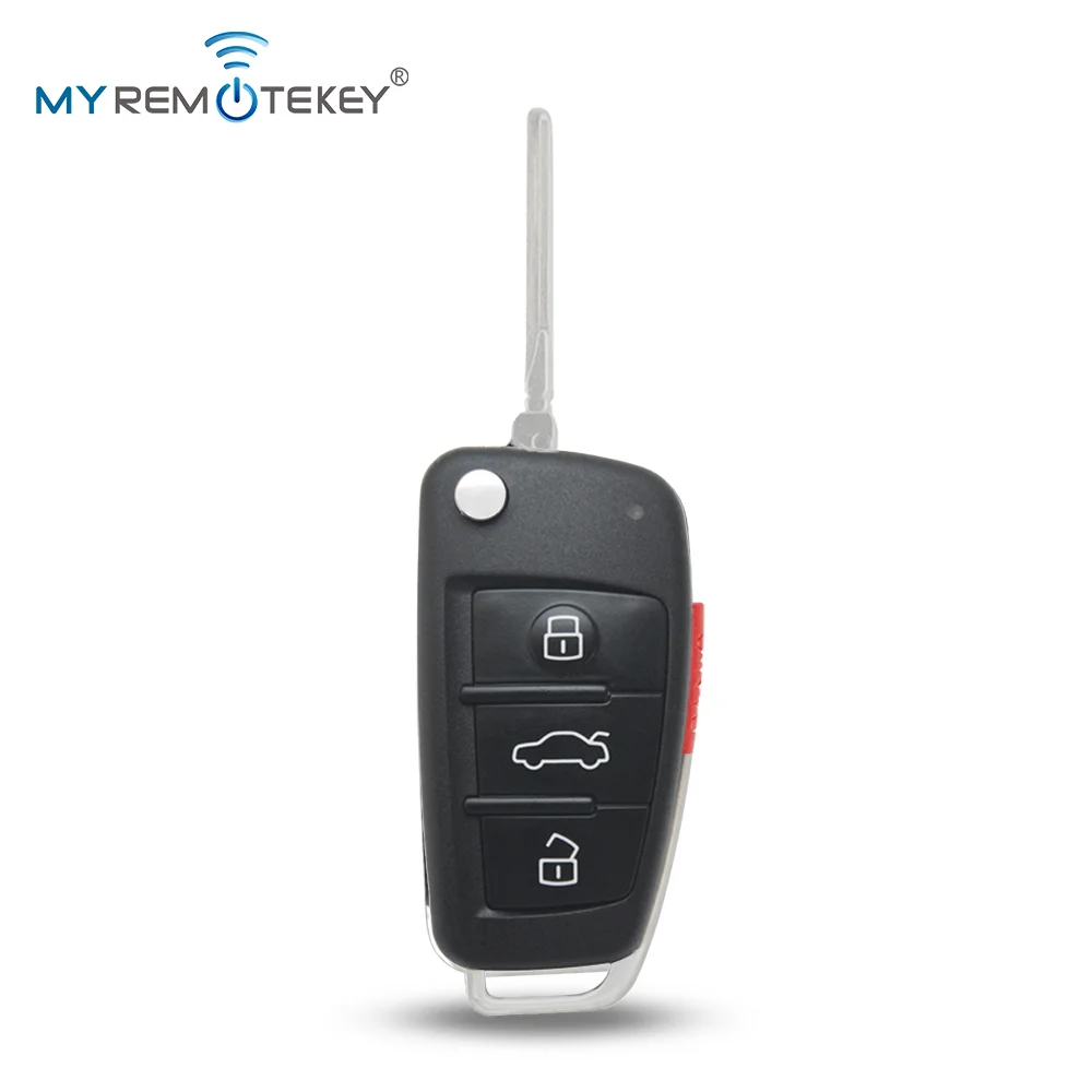 MYREMOTEKEY NBG009272T Flip key shell 3 button with panic for Audi A3 A4 A5 A6 A8 TT 2006-2010 P/N 8P0 837 220 E