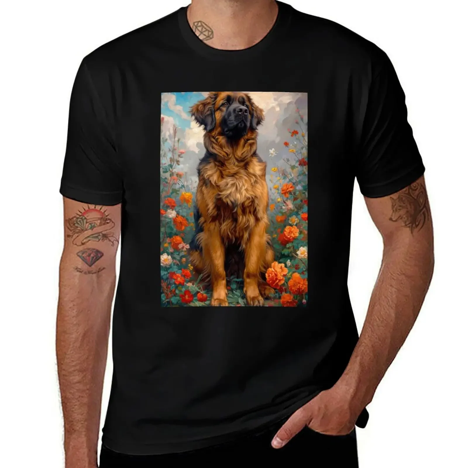 Beautiful Leonberger Dog Amidst Flowers Retro Vintage Painting Art T-Shirt anime t shirts tops new edition t shirts for men