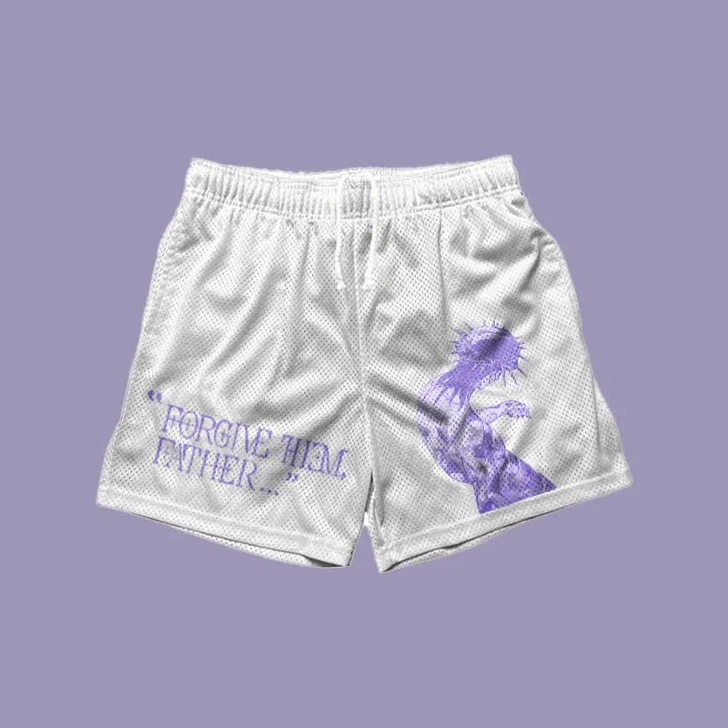 Summer Casual Shorts Pocket Drawstring “Forgive Them Father ”Jesus Print Easter Sports Shorts Breathable Short Beach Pants Moto