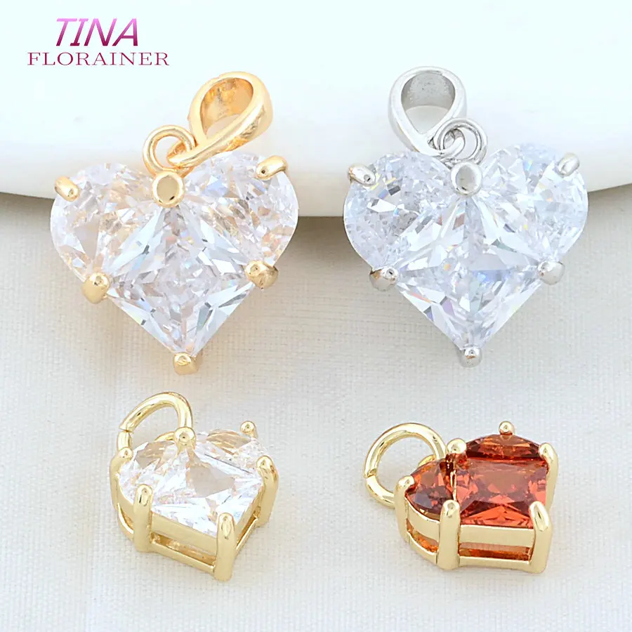 10.5mm 14MM 14K Gold Color Brass with Zircon Heart Charms Pendants Necklace Earrings Jewelry Making Supplies Accessories