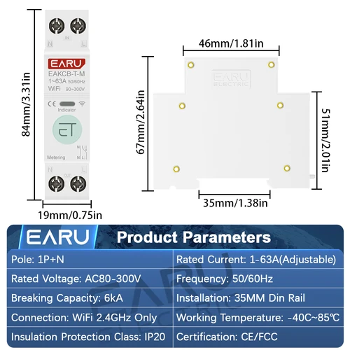 Imagen 2 del producto Disyuntor inteligente Tuya WiFi, temporizador MCB 1P + N 63A, energía kWh, medidor de corriente de voltaje, Protector, interruptor de Control remoto por voz