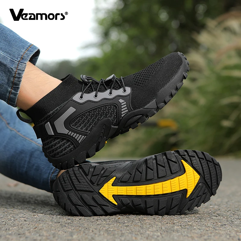 

Уличные походные кроссовки, мужская дышащая вязаная спортивная обувь, мужская нескользящая износостойкая треккинговая обувь для кемпинга, большой размер 38-48