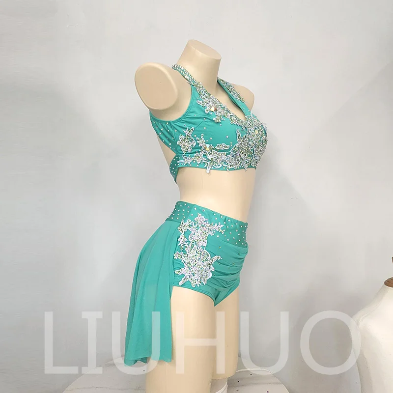 LIUHUO Lyrical Dancing Dress for Performance Green Color Pole Skirt Factory Customize