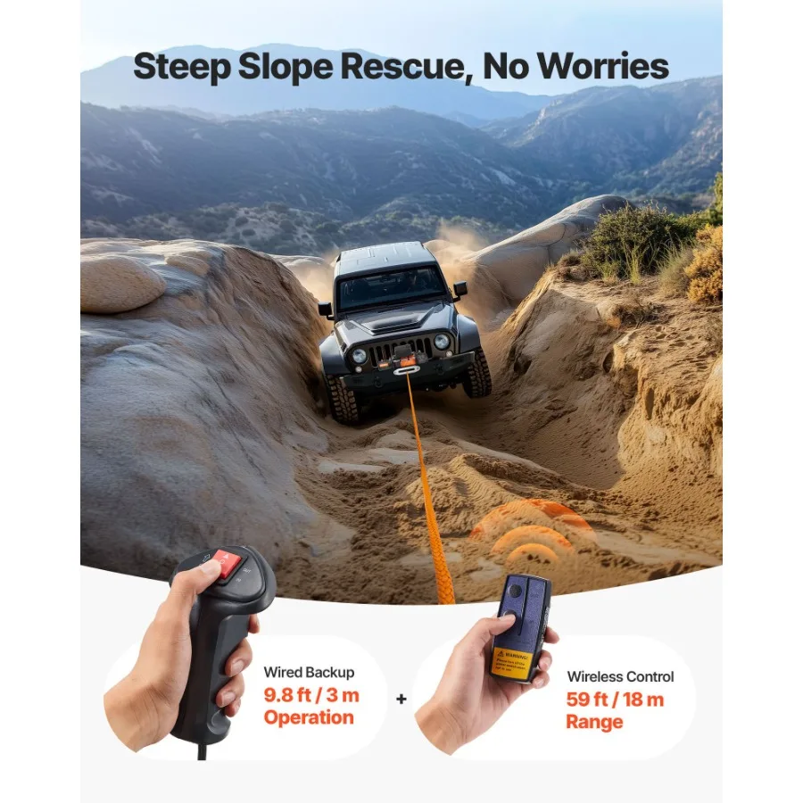 

Electric Winch 12000 lbs Load Capacity 12V DC Truck Winch with 0.36 in x 75.5 ft Synthetic Rope Wireless Wired Remote Control I