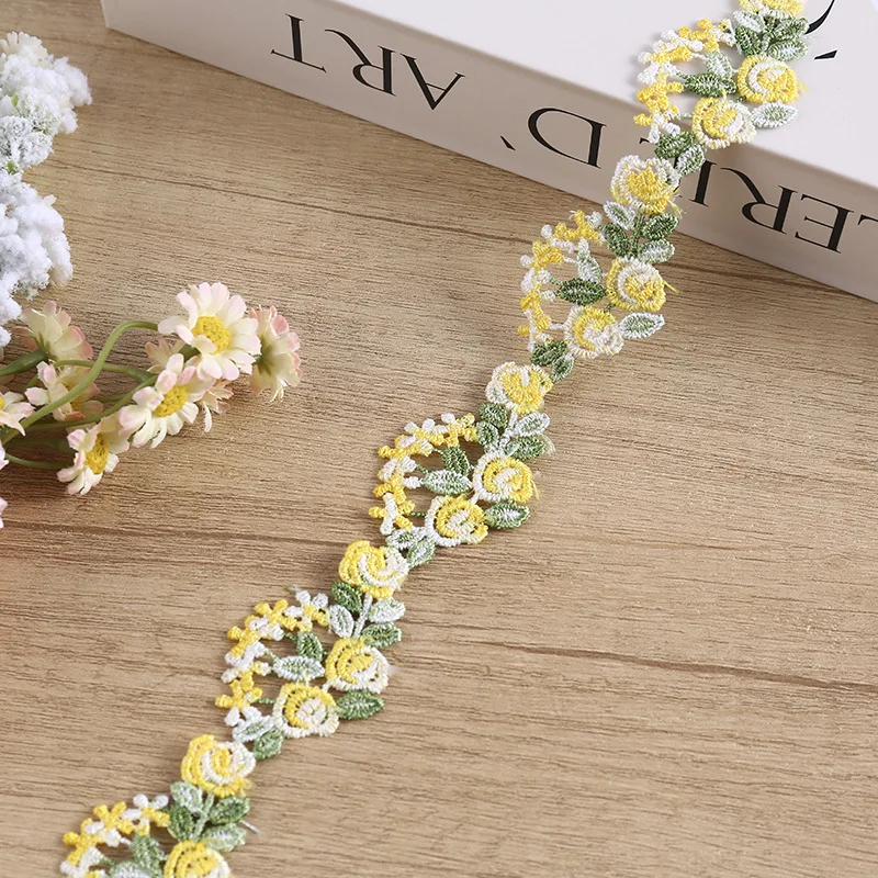 3Yards 3.5CM Rainbow Gradient Small Flower Jacquard Lace Trim Colorful Webbing Tape for Clothing Hat Bag Home Textile Sewing Acc