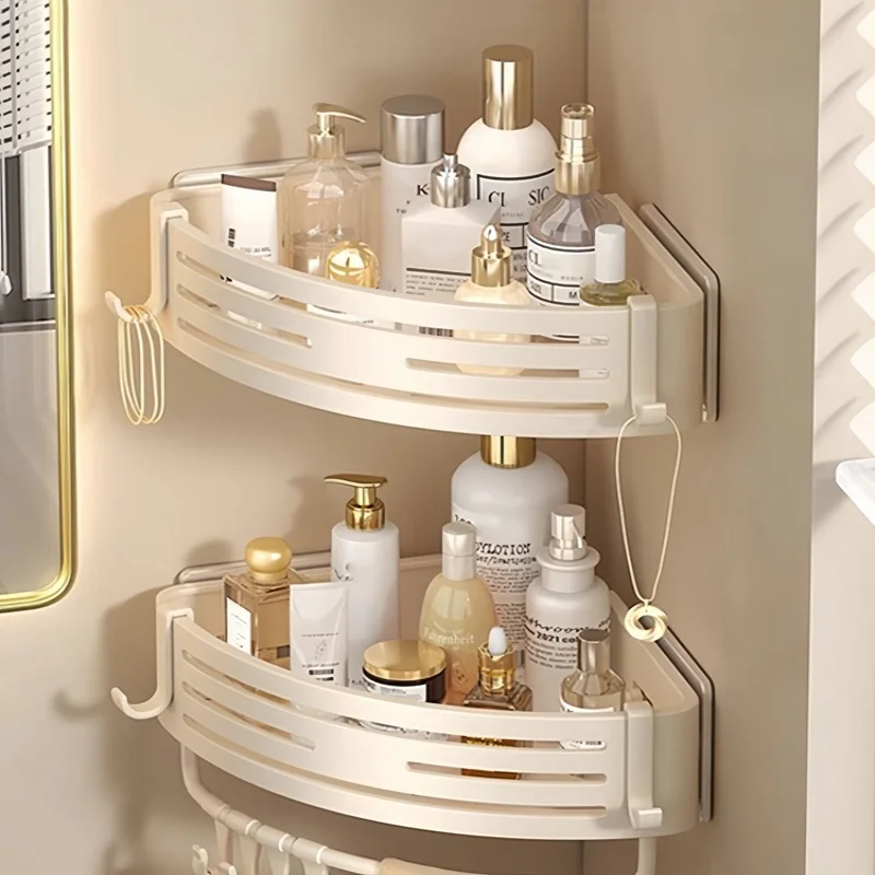 Bathroom Shelf Aluminum Alloy Shampoo Rack Wall Corner Shelf Makeup Storage Organizer Sticker Installation Bathroom Accessories