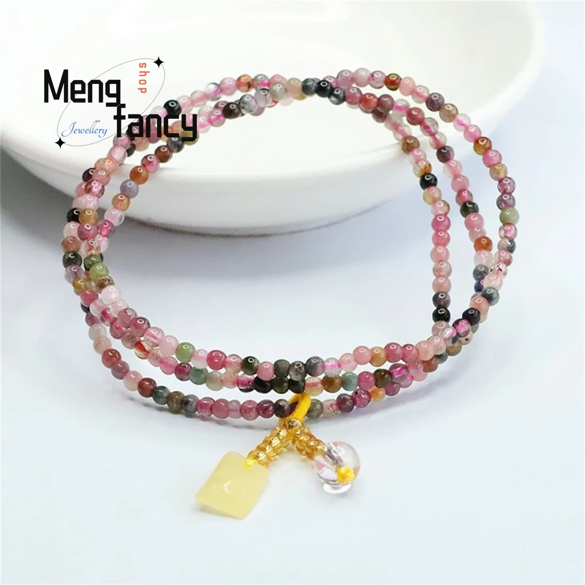 Natural Candy Tourmaline Multi Loop Amber Slippery Crystal Beads Bracelet Simple Elegant Personalized Fashion Women Fine Jewelry