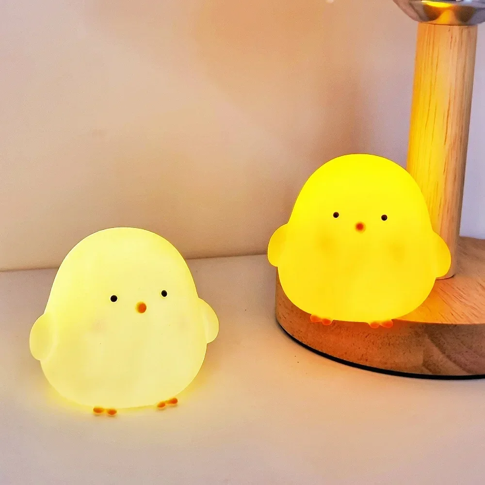 Cute Fat Yellow Chicken LED Small Night Light Soft Warm Light Children\'s Bedroom Bedside Lamp Boy Girl Desktop Decoration Gift