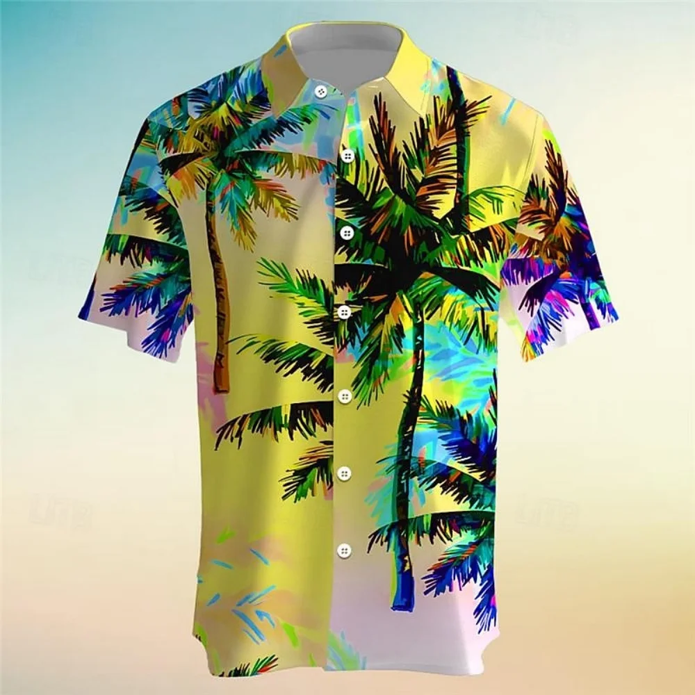 Coconut Tree Men's Casual Shirt Hawaiian Shirt Men Summer 3d Print Casual Short Sleeved Shirt For Men Clothing Breathable Shirts