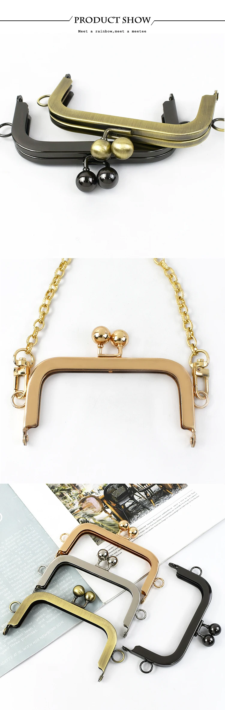 Deepeel 1/2/4Pcs 10.5cm Metal Square Purse Frame Sew in Kiss Lock Clasps for Crochet Bag Wallet Coin Purses DIY Sewing Supplies