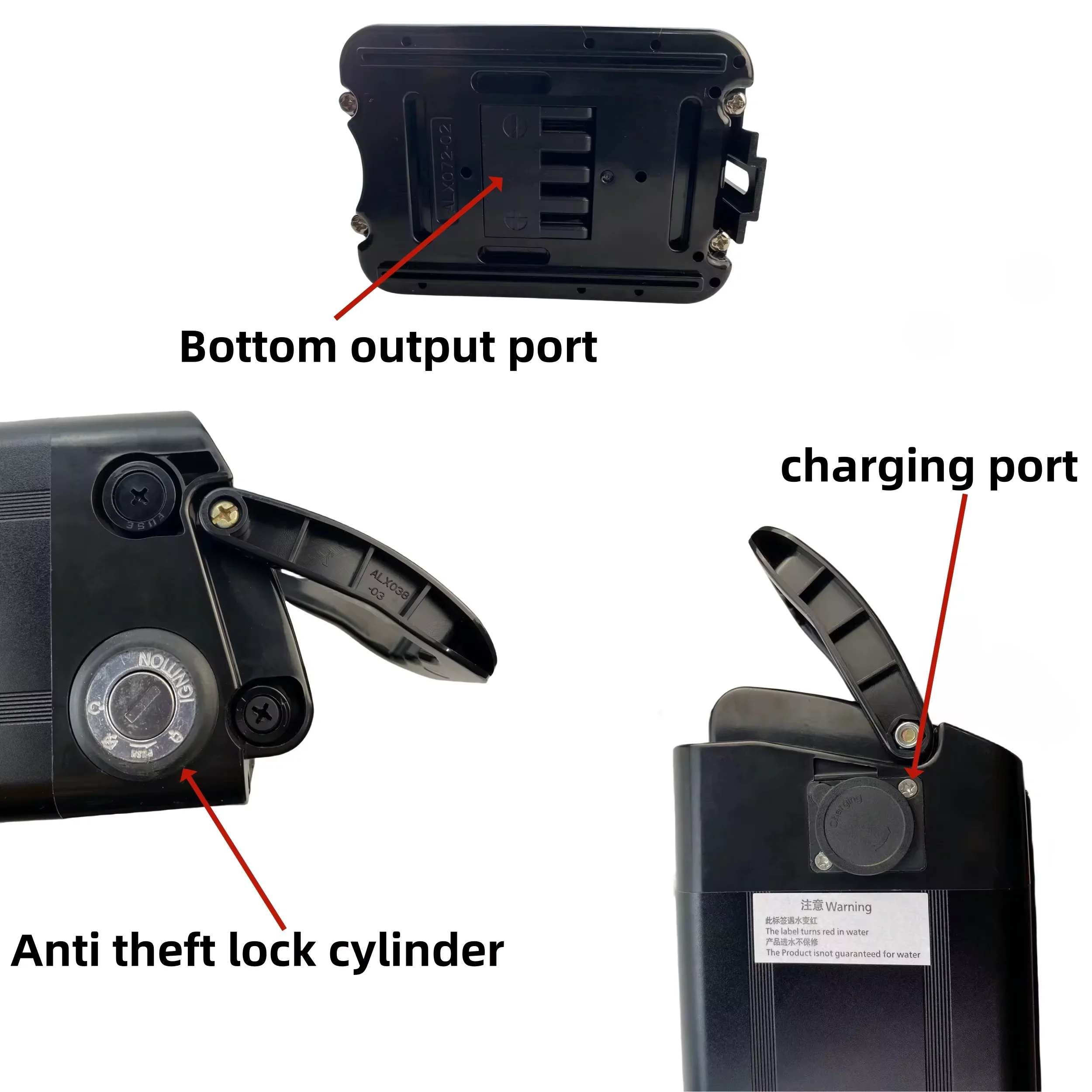 36V e bike Silver Fish 30ah Lithium Battery High-Capacity High-Power Battery Bottom 2-Pin Power Output