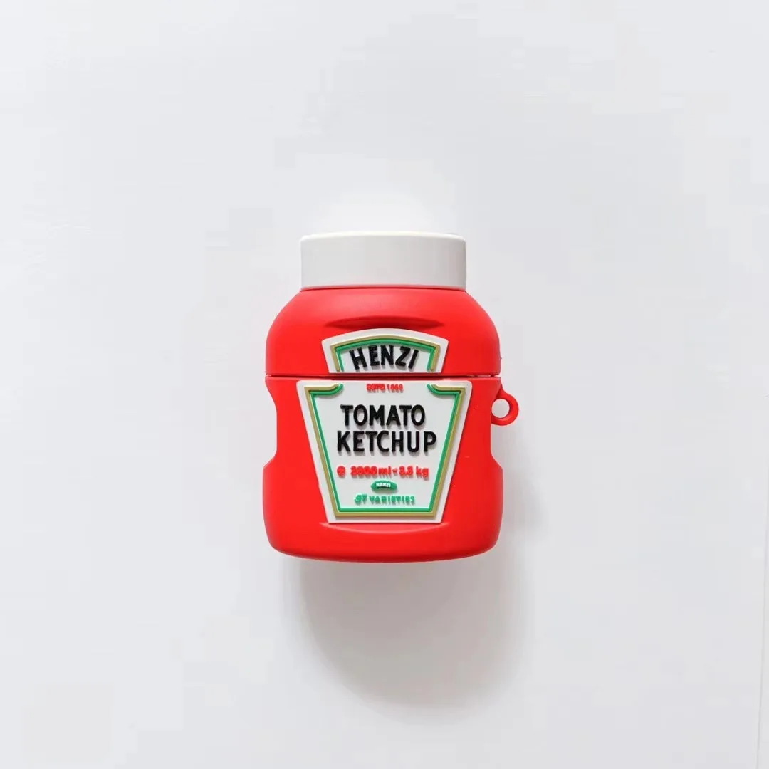 Per custodia Airpods Pro, custodia per auricolari in Silicone morbido per bottiglia di Ketchup di pomodoro creativo per custodia Airpods 1/2