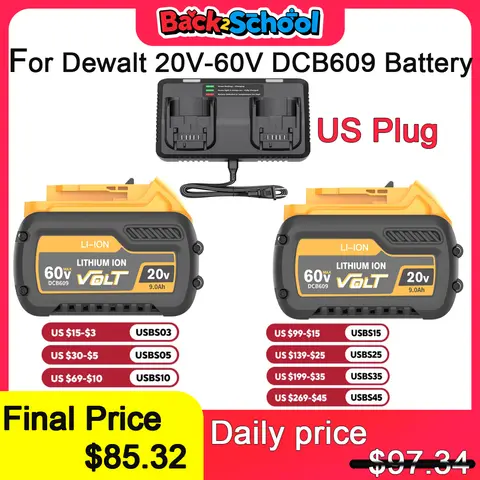 For Dewalt DCB609 20v 60v Max Flexvolt 9ah Lithium-ion Battery 21700 Rechargeable For Dewalt DCB606 DCB200 DCB182 Replacement