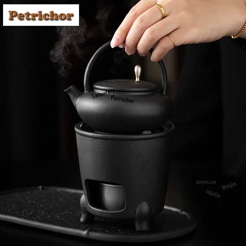 

230ML Palace Style Black Pottery Lifting Handle Teapot Elegant Tea Infuser Pot Tea Maker Kettle With Ball Hole Tea Set Tea Stove