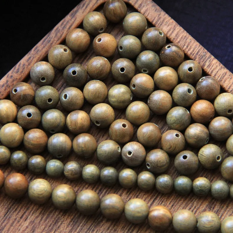 20-50pcs Natural Green Sandalwood Round Loose Beads 6-20mm Handicraft Rosary/Meditation Wooden Bracelets/Necklace DIY Jewelry
