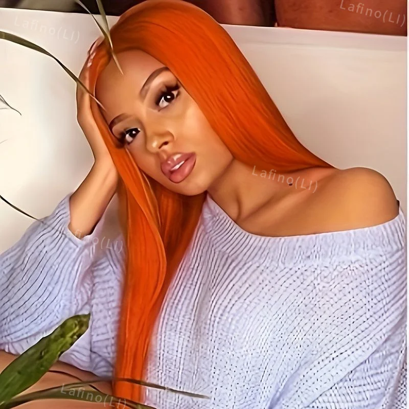 350 Ginger Orange 13x4 Lace Front Wigs Human Hair Colored Straight Lace Frontal Wigs Bleached Hd Transparent Lace Wig For Women