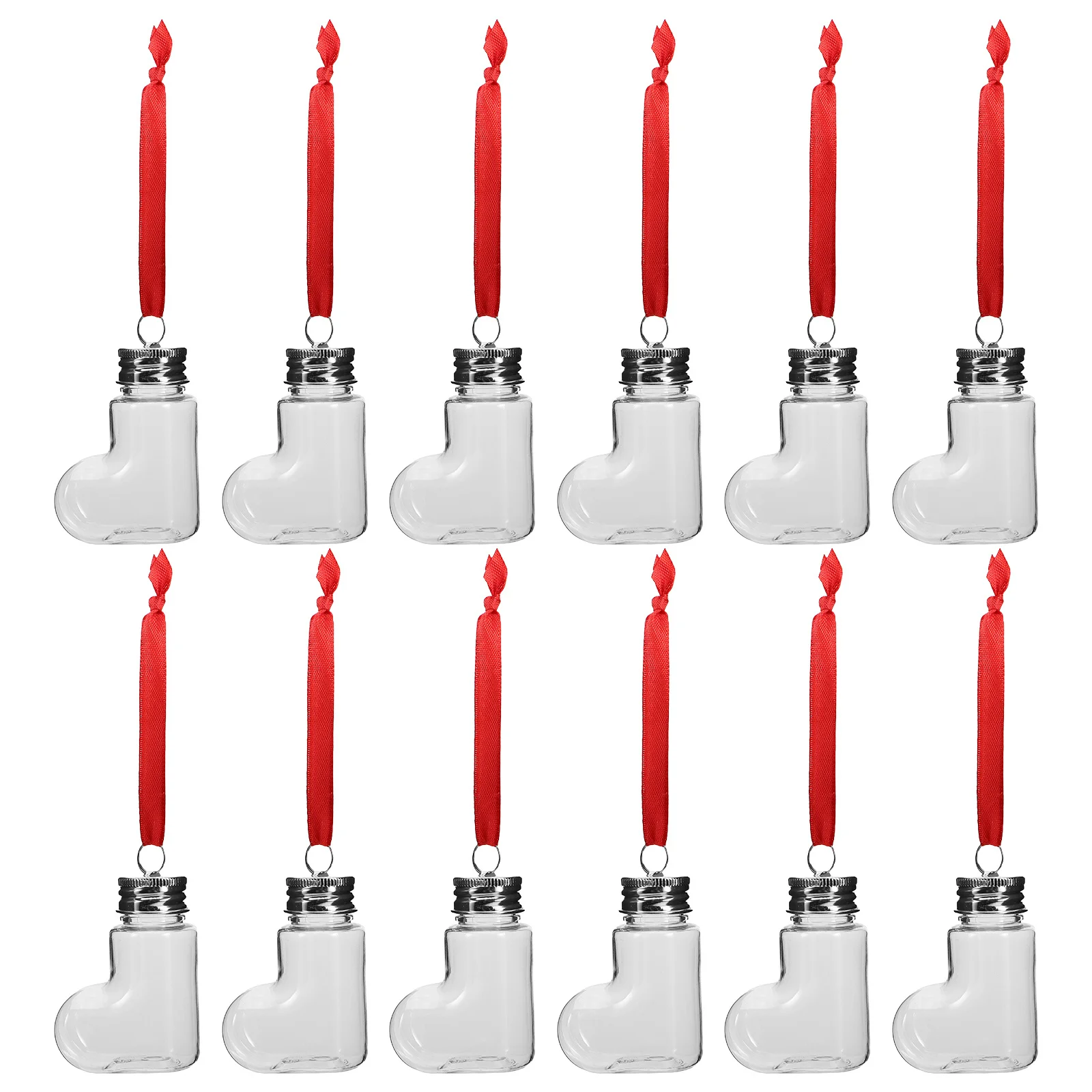 

14Pcs Clear Plastic Sock Shaped Ornament Bottles Screw Cap Hanging String Christmas Fillable Candy Boxes Party Favor Containers