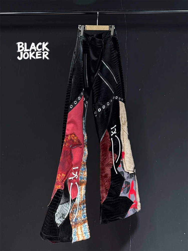 BLACK JOKER Original Design High Street Style Various Different Material Stitching Loose Trousers Casual Pant unisex pants