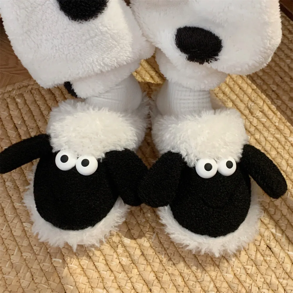 Autumn and winter new cute plush sheep soft thick bottom slippers ladies home indoor warm comfortable cotton slippers