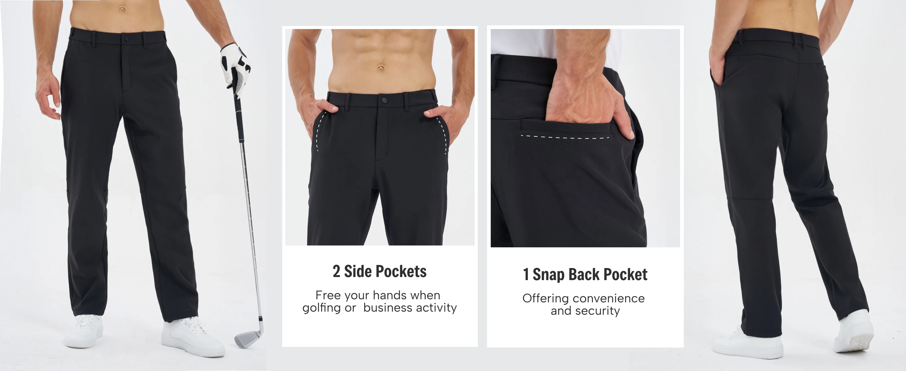 TACVASEN Herren Winter Golfhose, Fleece-gefüttert, warm, dehnbar, gerade geschnitten, Business Casual Arbeits- und Reisehose mit Taschen – Detail 5