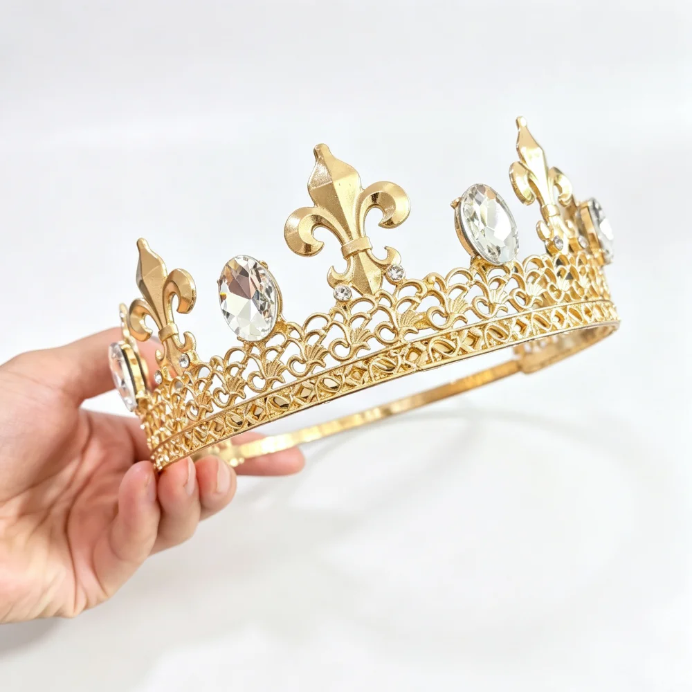 Baroque Full Round Crown Vintage Hollow Royal Tiara Matte Golden King Headpiece for Wedding Pageant Party Costume Accessories image 6