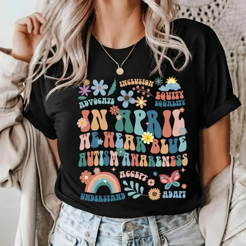 In April We Wear Blue Autism Awareness T Shirt Teacher
