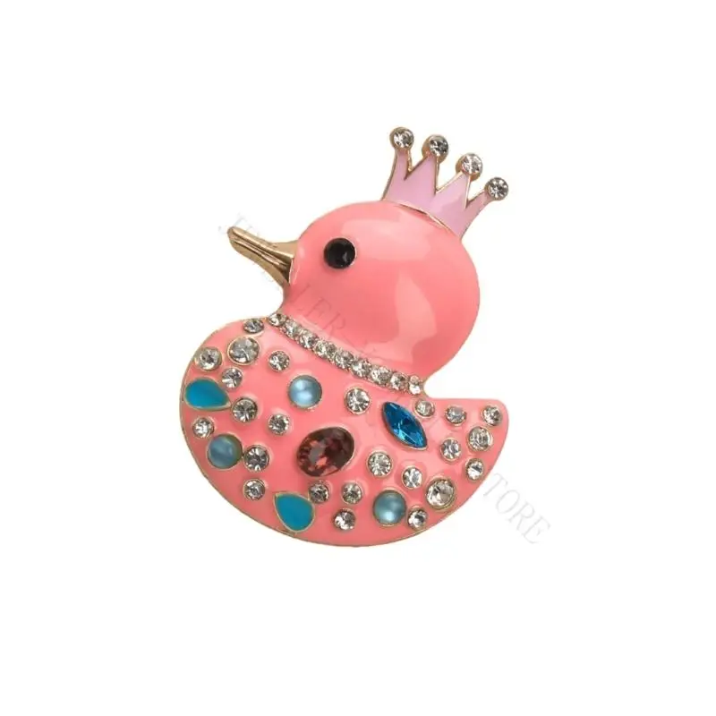 R7UF Fun Duck Shaped Brooch With Crowns And Crystals For Fashion Lightweight Secure Pin Fashionable Accessory Lapel Badge