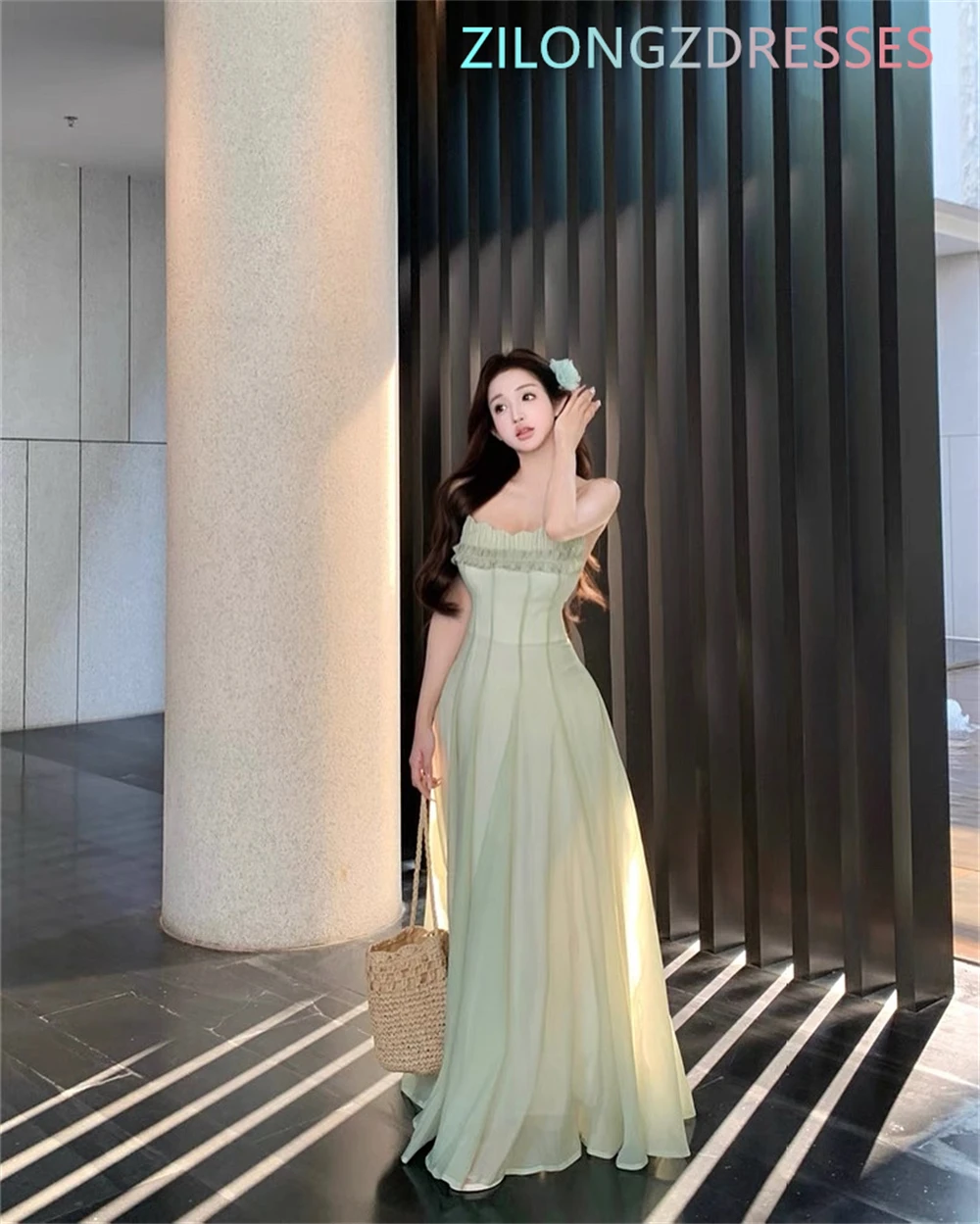 Customized   See Through  Green Chiffon Evening Dress Classic Strapless Spaghetti Straps Homecoming Dresses Vestido De image 6