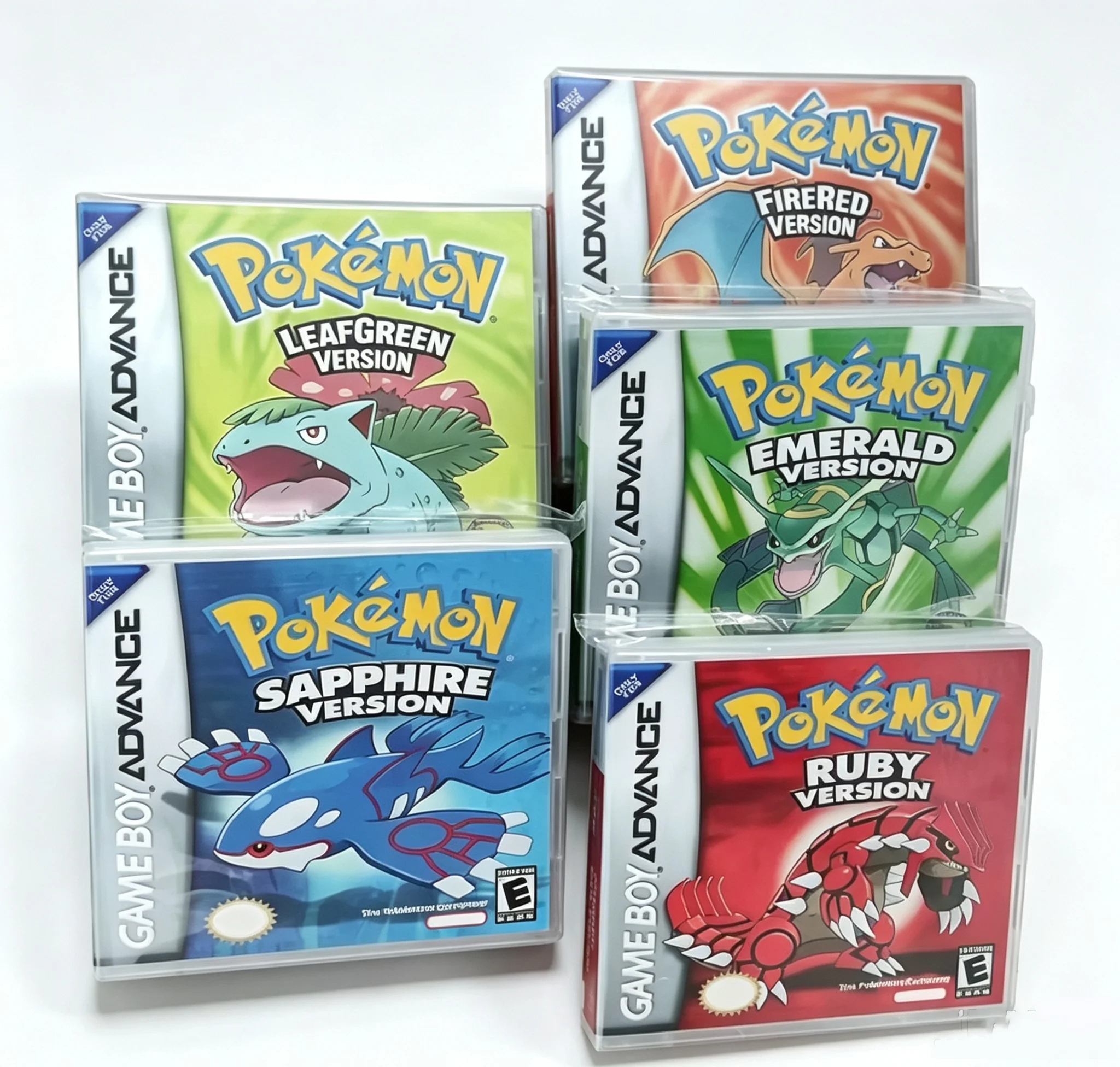 Pokemon. Series Emerald FireRed Leafgreen Ruby Sapphire 5 Versions GBA Game in Box for 32 Bit Video Game Cartridge No Manual