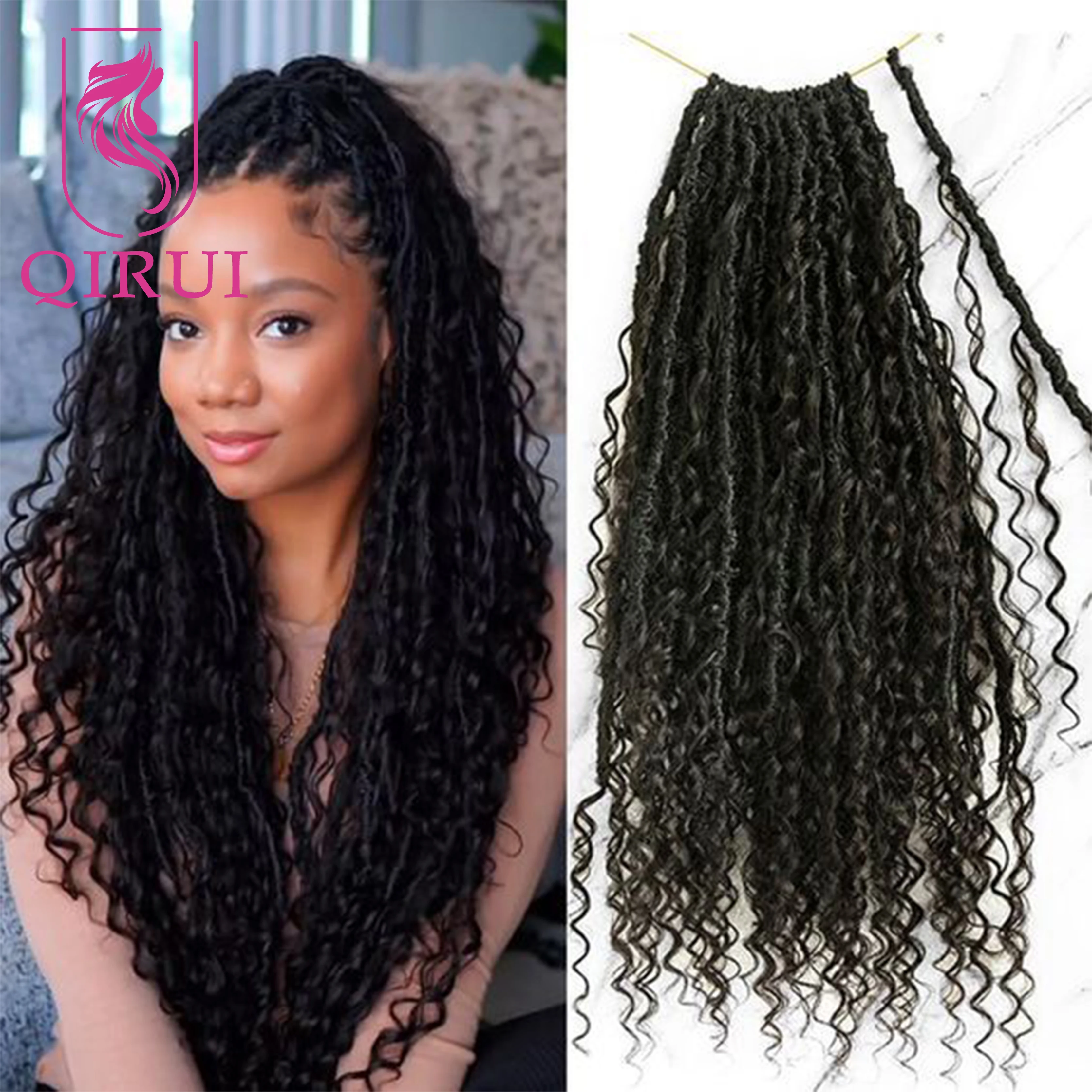 

Crochet Boho Locs With Human Hair Curls Knotless Pre Looped Braids 72Strands Goddess Braiding Hair With Human Hair Curly Ends