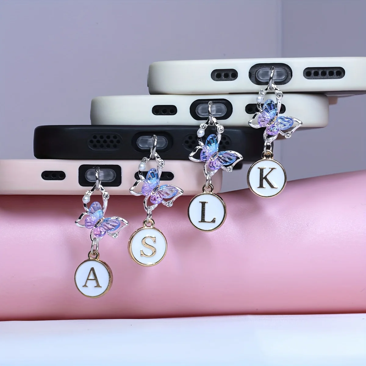 

Customized Alphabet Butterfly Phone Dust Plug DIY Iridescent Crystal Butterfly Type-C Interface Dustproof Pendant Personalized Name Phone Accessories DIY English Letters a to m Available, 26 Letters Alphabet Personalized Phone Decoration Gift for Best Fri