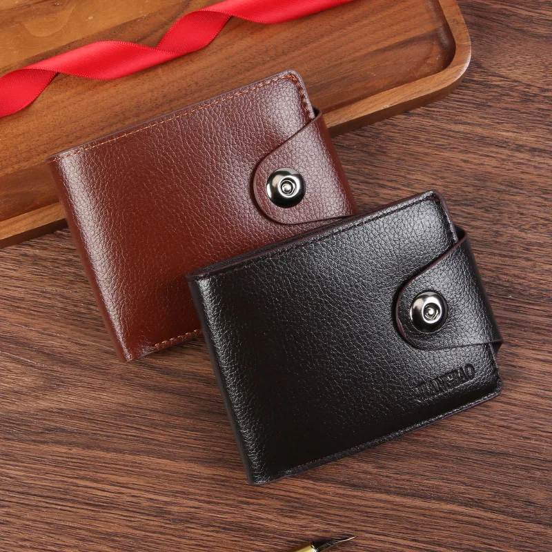 Leder Herren Bifold Geldbörsen Reißverschluss Geldbörse Anti-Diebstahl Magnetschnalle Lässige Jugend Slim Short Mehrere Kartenhalter Geldbörse
