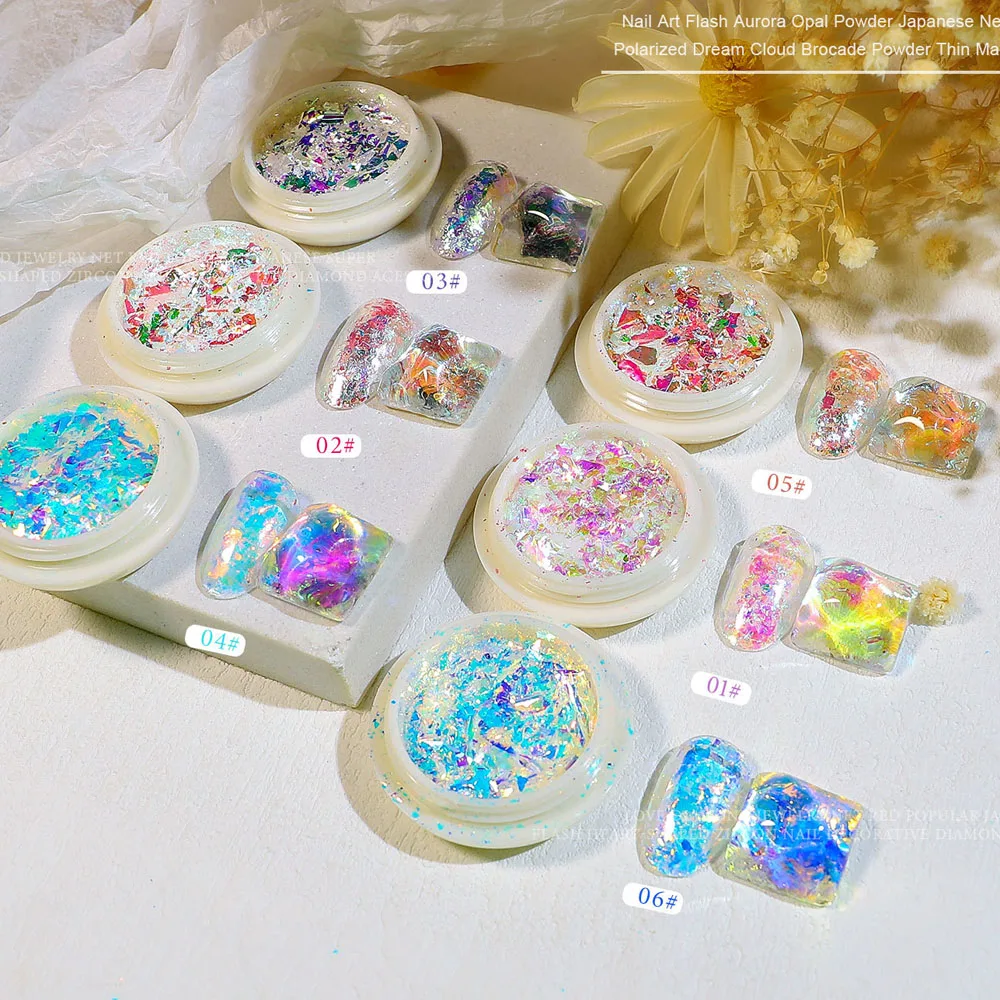 1 Jar Aurora Opal Glitter Mix Nail Art Flakes Color Shift Dream Powder Shard Confetti Crafts Cosmetic Chunky Sequins Glitter