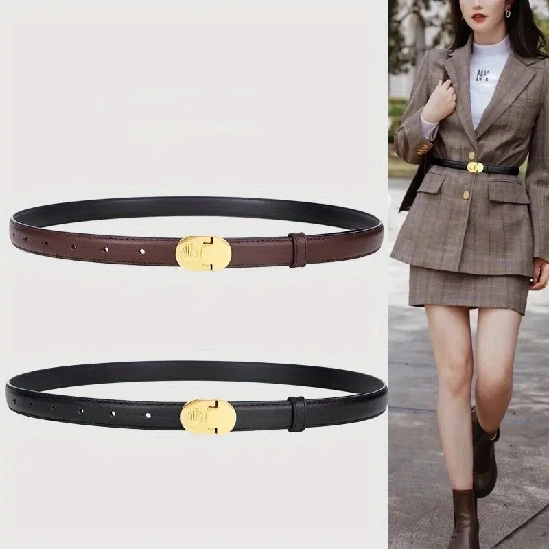 

Винтажный женский ремень из натуральной кожи, ремни с тисненой золотой пряжкой в виде ракушки, классический ремень для классических брюк для пальто, пиджаков, джинсов