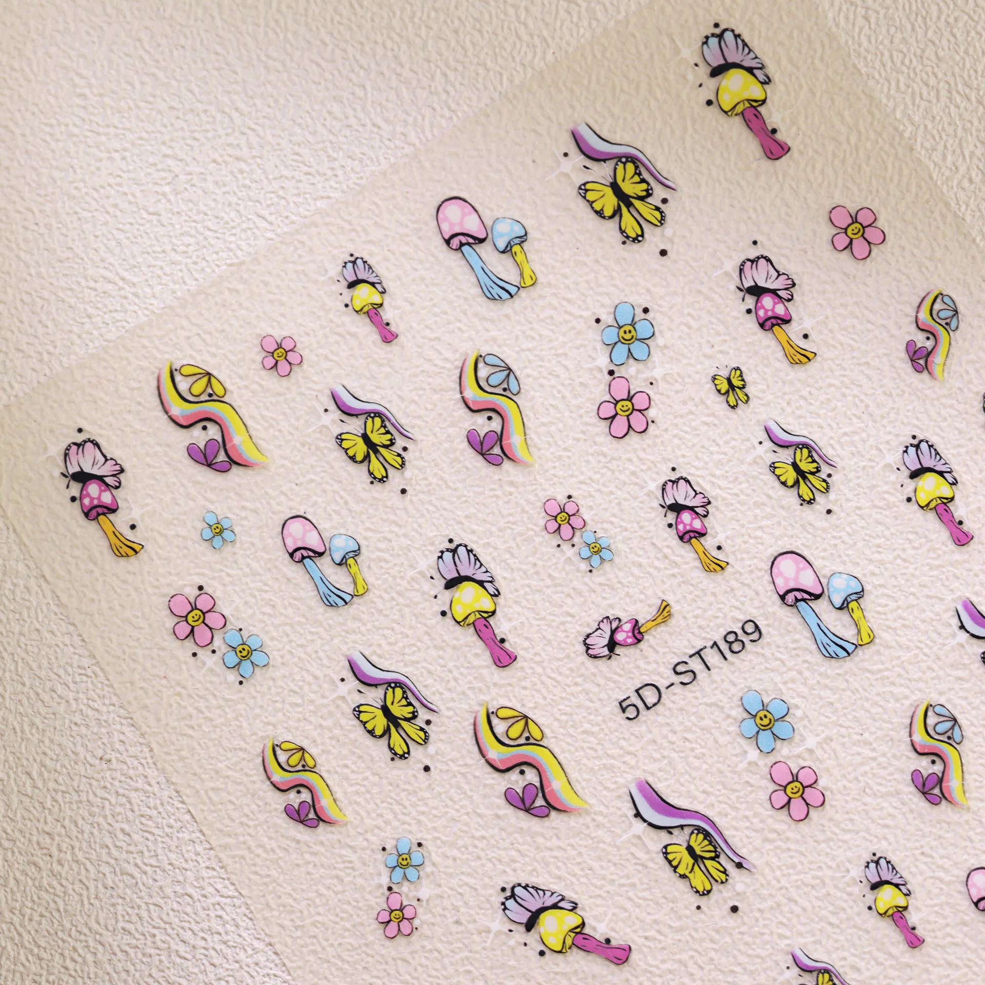

5D Cute Sunflower & Smiley Face Nail Stickers – Rainbow, Cartoon Mushroom, Butterfly Decals for Makeup, Phone, Camera & Journal