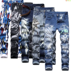 Jean bleu à impression numérique 3D pour hommes, pantalon en denim, bleu, noir, blanc, fjMen, pantalons de mode, 28-34, 36, 38, 40, 42