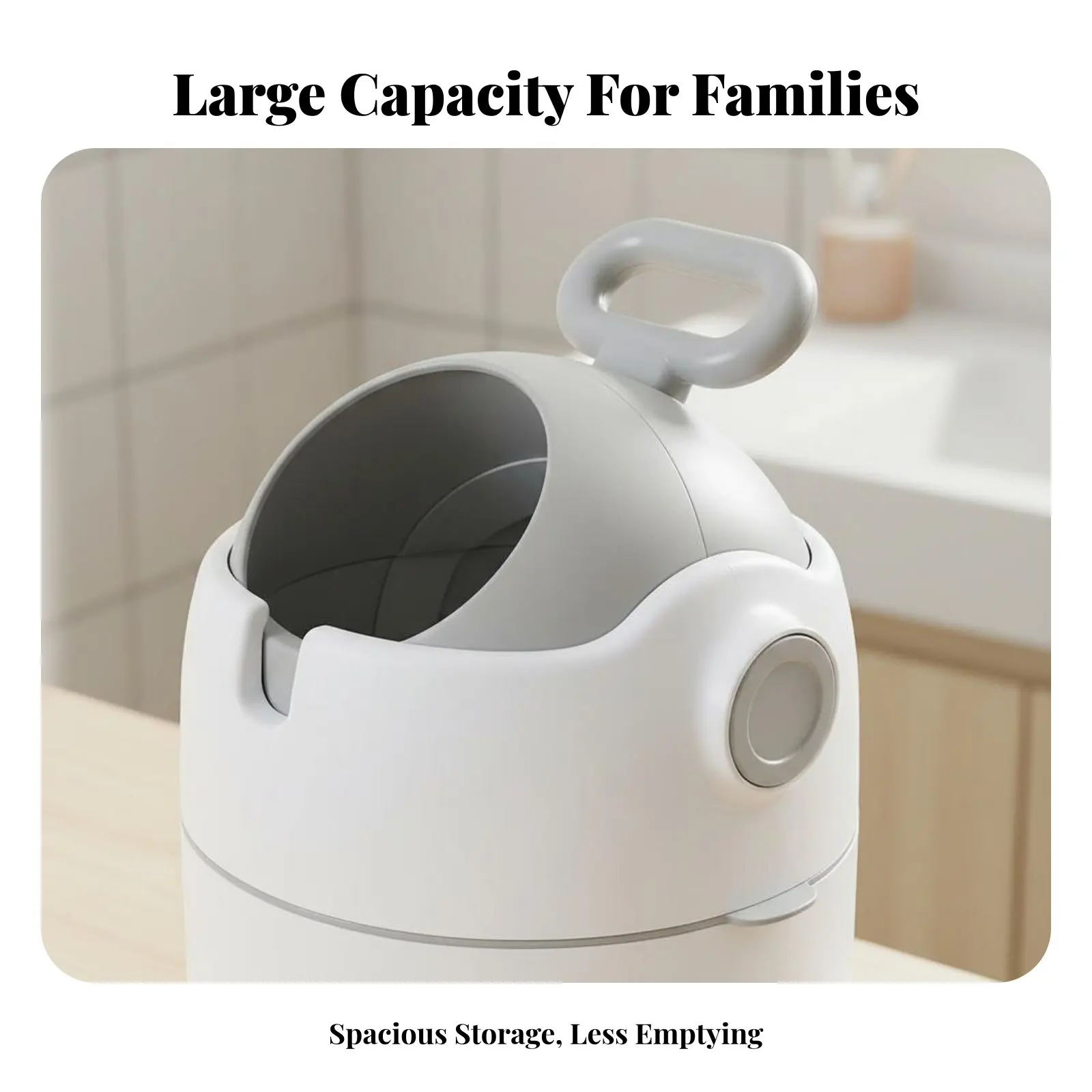Odor Sealing Diaper Pail Large Capacity Round Wastebasket with Handle Odor Resistant Diaper Pail Easy to Clean Lidded Trash Can