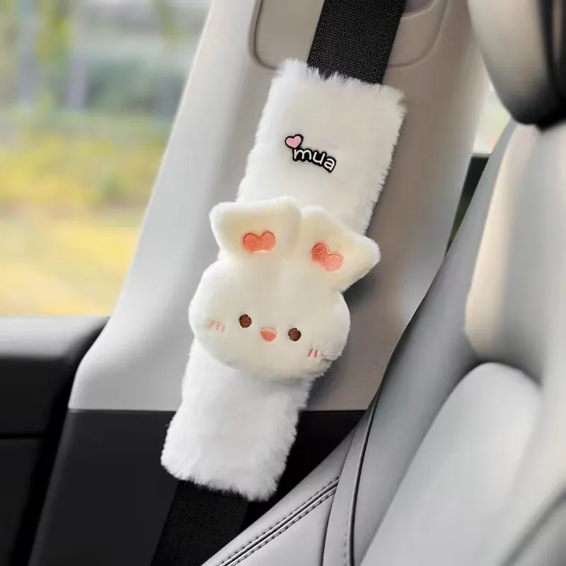 1/2pc Cute Cartoon Chick Car Seat Belt Cover Imitation Rabbit Fur Auto Seatbelt Shoulder Pad Soft Plush Creative Design