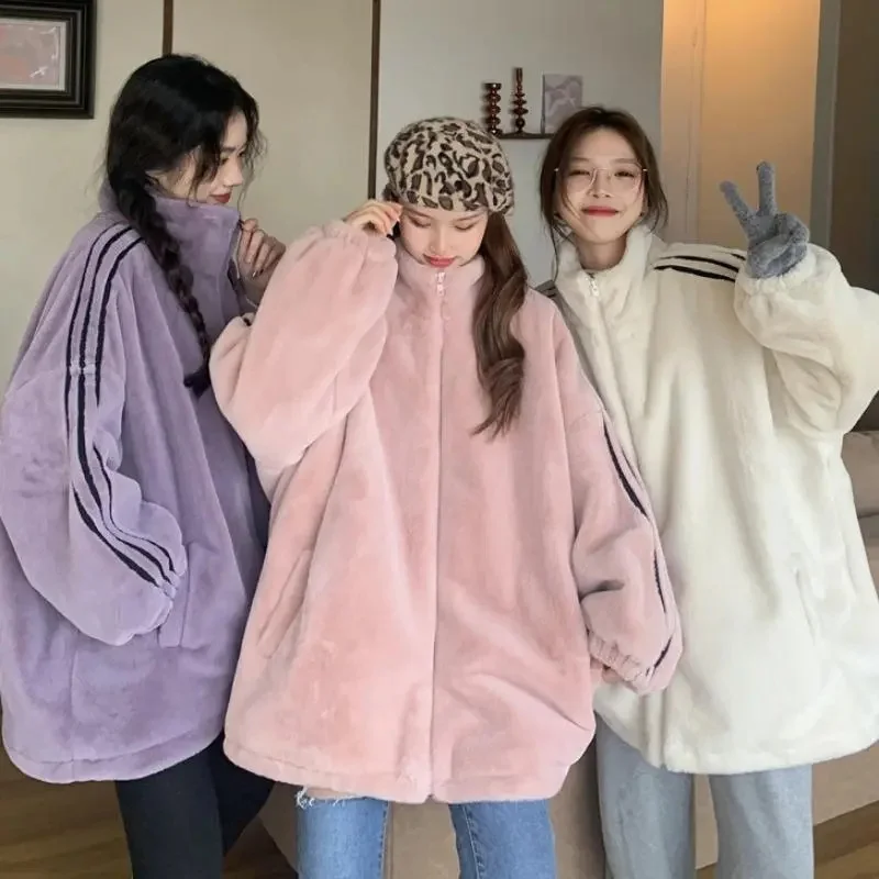 Plush and Thick Plush Top For Women in Autumn and Winter 2023 New Fat mm2-300 Jin Warm Wool Coat Lazy and Commuting Solid Color