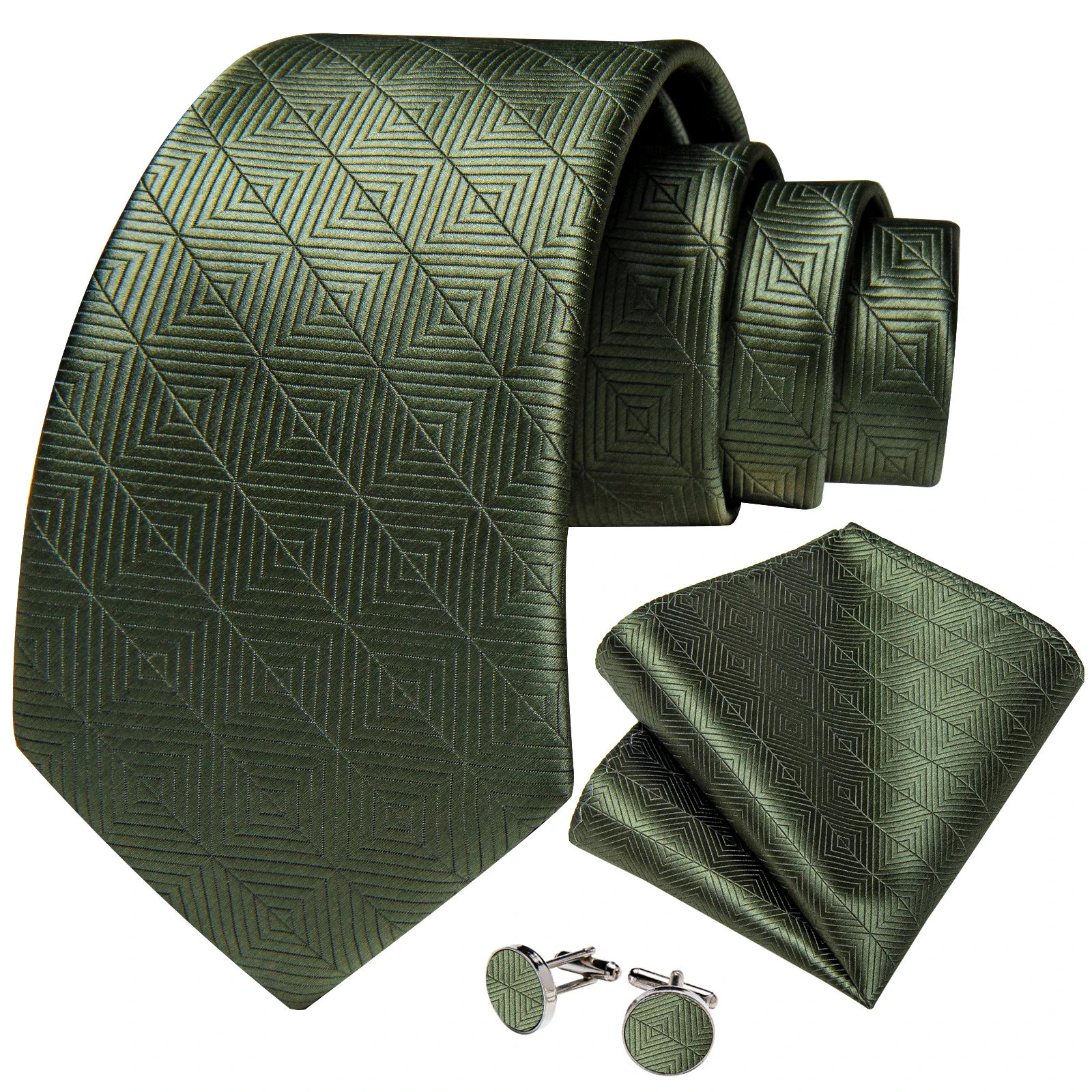 Mens Solid Striped Tie 3pcs Set, Paired Pocket Square And Cufflinks, Suitable For Business Office Wedding Prom Formal Suit Wear