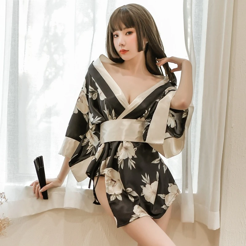 

Sexy Lingerie Plus Size Printed Japanese Kimono Sexy Lace-up Bathrobe Seduction Pajamas Uniform Set Cosplay Lingerie Kawaii Robe