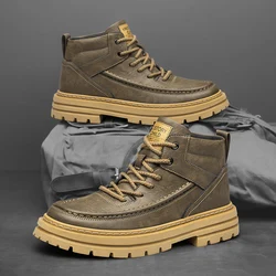 Designer Brand Men's Elevated Shoes Personalized Genuine Leather Boots Men's Outdoor Work Wear Boots Winter High Top Shoes