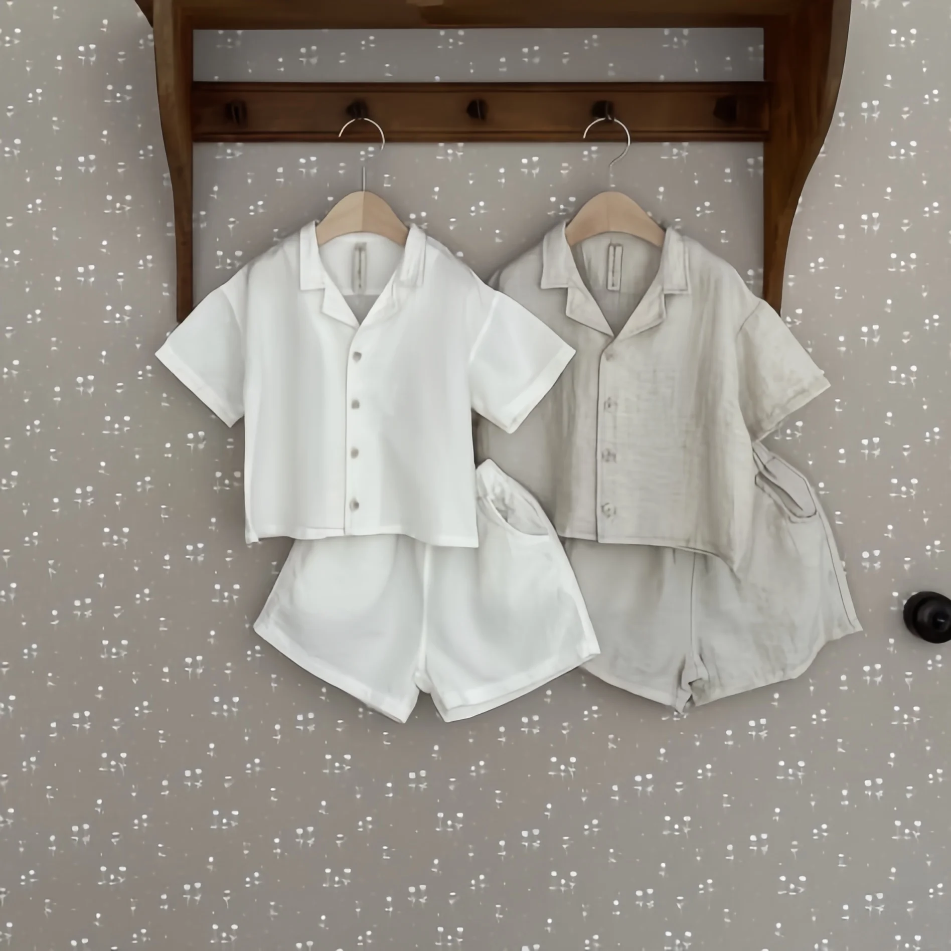 2025 New Summer Baby Shirt Clothes Set Cotton Infant Solid Lapel Shirts + Shorts Boys Girls 2Pcs Suit Toddler Kids Casual Outfit