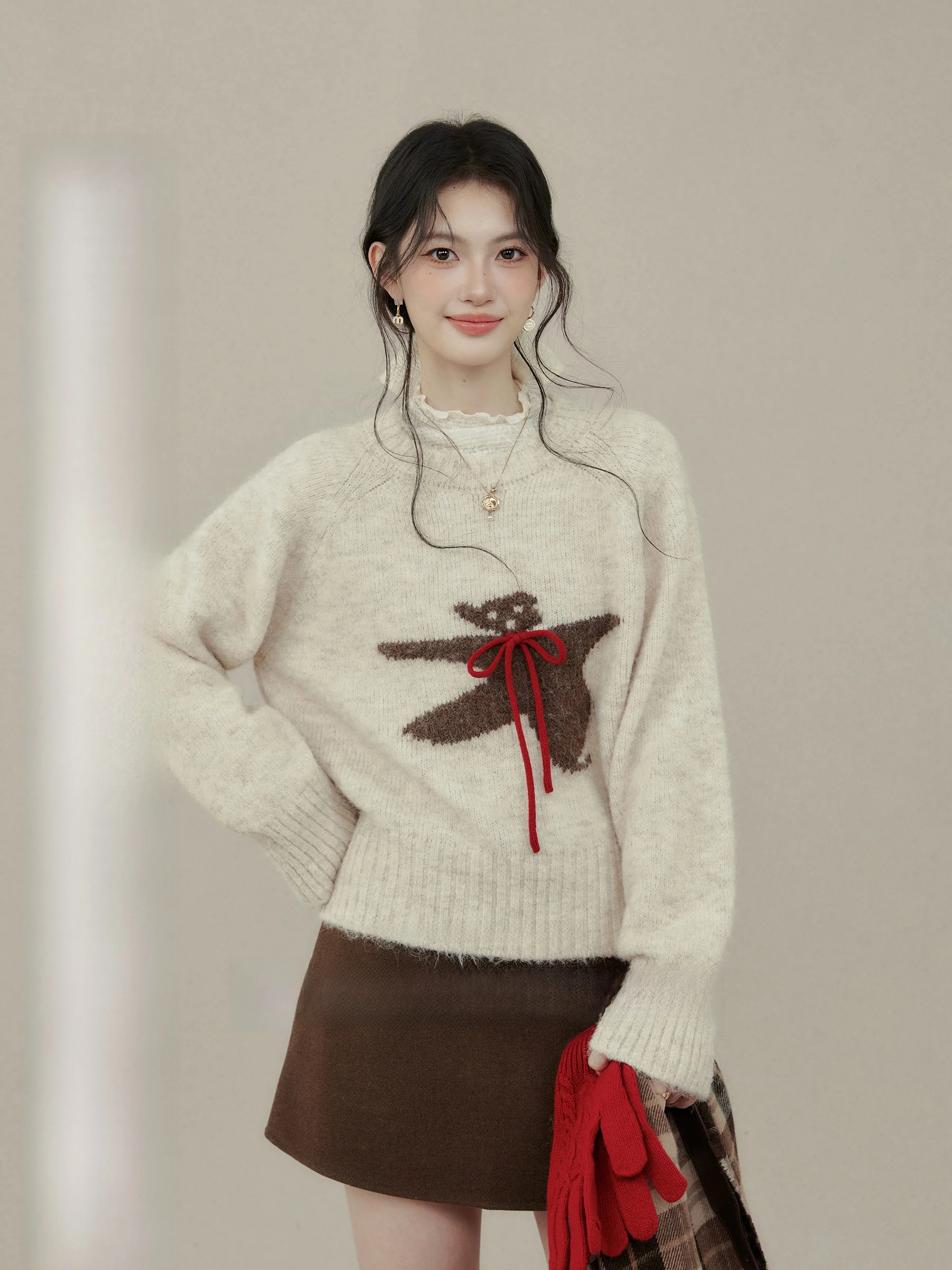 

Вязаный свитер с круглым вырезом, базовый слой, внутренняя одежда, для зимы, с длинными рукавами, женский, для повседневной носки, свободного кроя