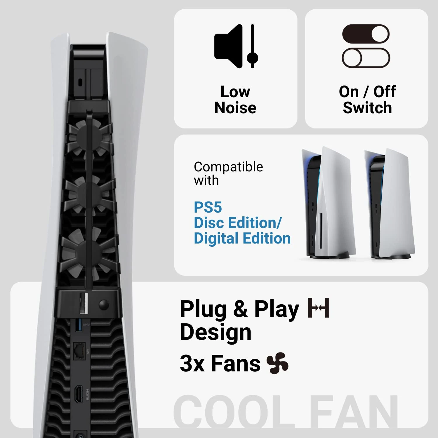 For PS5 Accessories Cooling Fan Efficient Cooling System High-Speed Silent Fan for PlayStation 5 Both Disc and Digital Editions