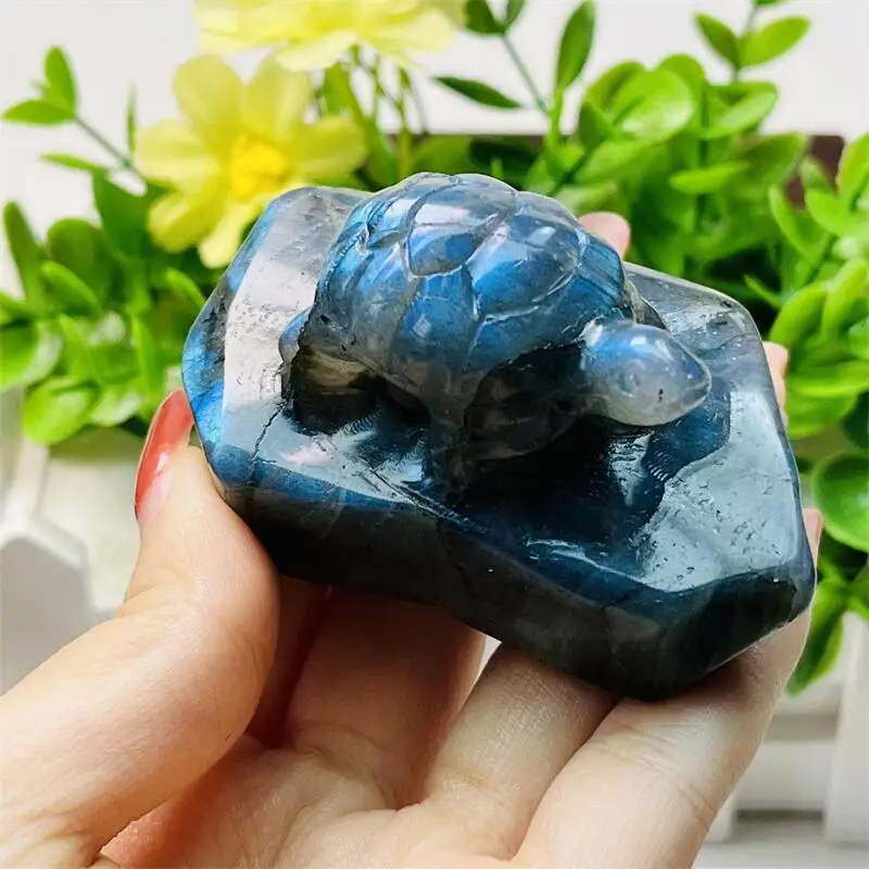 

Natural Freeform Labradorite Tortoise Carving Crystal Animal Cute Healing Fengshui Figurine For Holiday Gift 1pcs