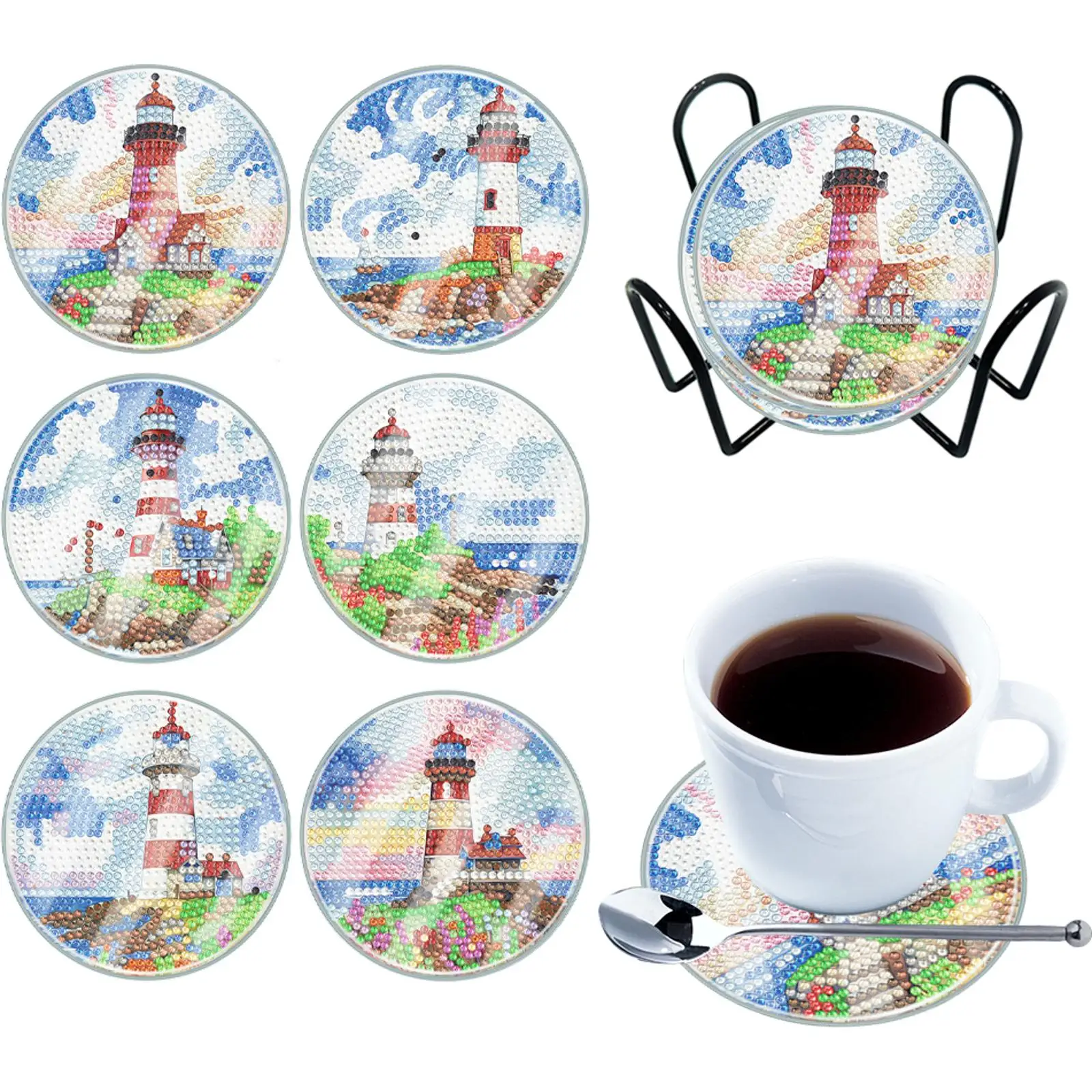 

6 шт. наборы подставок для алмазной живописи с держателем, акриловый маяк специальной формы, моющийся для журнального столика, барные кружки, стеклянная чашка для пива